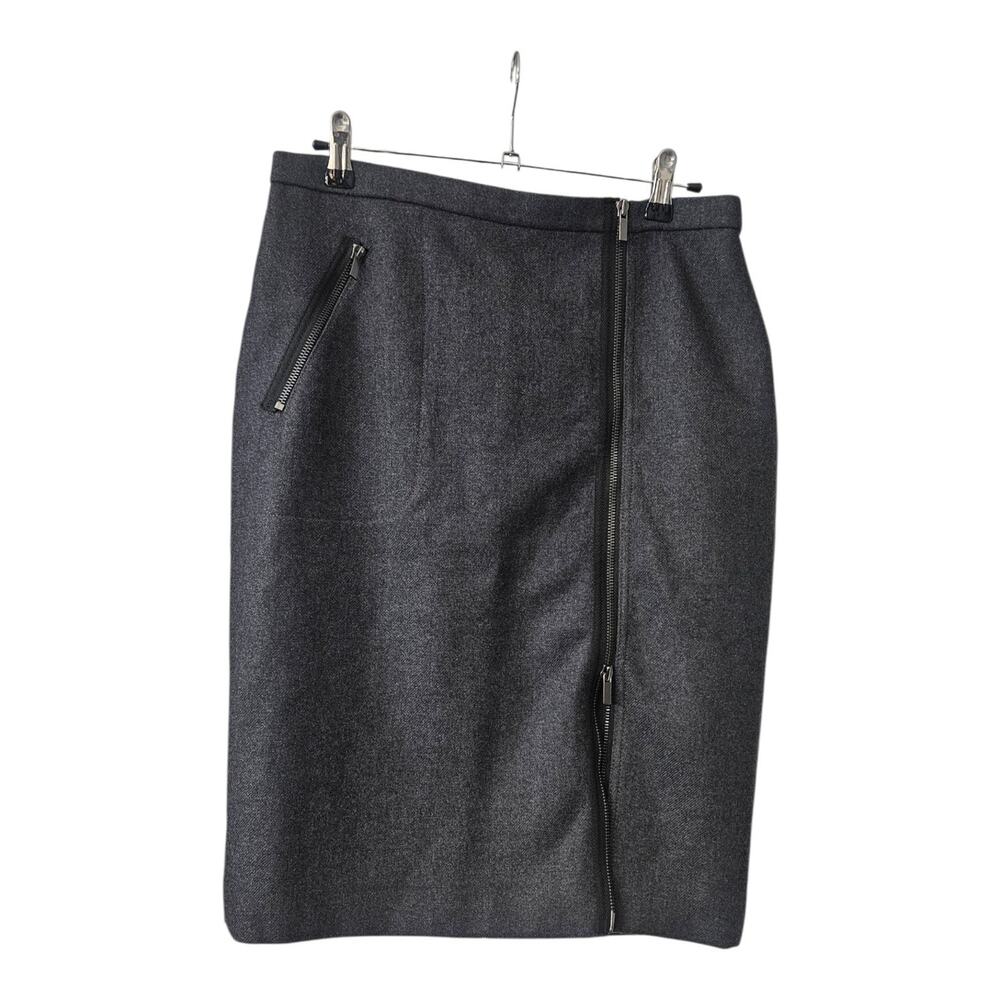 J Crew Size 8 Pencil Skirt 100% Wool Grey Lined Exposed Zip Closure Zip Pockets